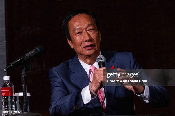 The independent presidential candidate Hon Hai Precision Industry Co. Founder, Terry Gou, speaks during a press conference of potential candidate...