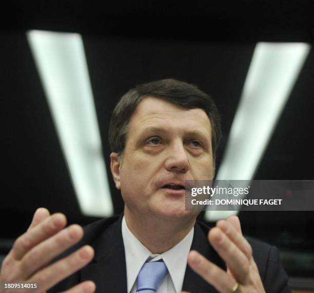 British Independent European deputy Gerard Batten gives a press conference with far-right Dutch deputy Geert Wilders , author of the anti-Islamic...