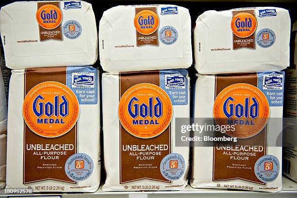 General Mills Inc. Gold Medal flour sits on display at a supermarket in Princeton, Illinois, U.S., on Tuesday, Sept. 17, 2013. General Mills, Inc.,...