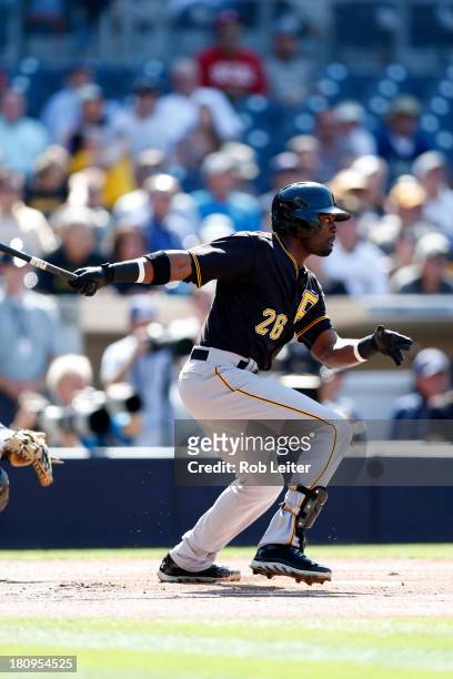 Felix Pie of the Pittsburgh Pirates bats during the game against the San Diego Padres at Petco Park on August 21, 2013 in San Diego, California. The...