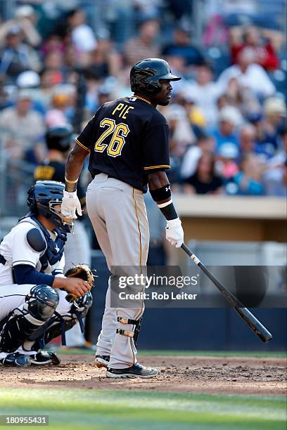 Felix Pie of the Pittsburgh Pirates bats during the game against the San Diego Padres at Petco Park on August 21, 2013 in San Diego, California. The...