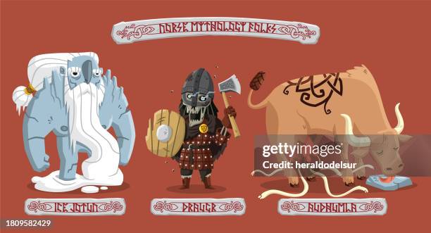 norse mythology folks - runes stock illustrations