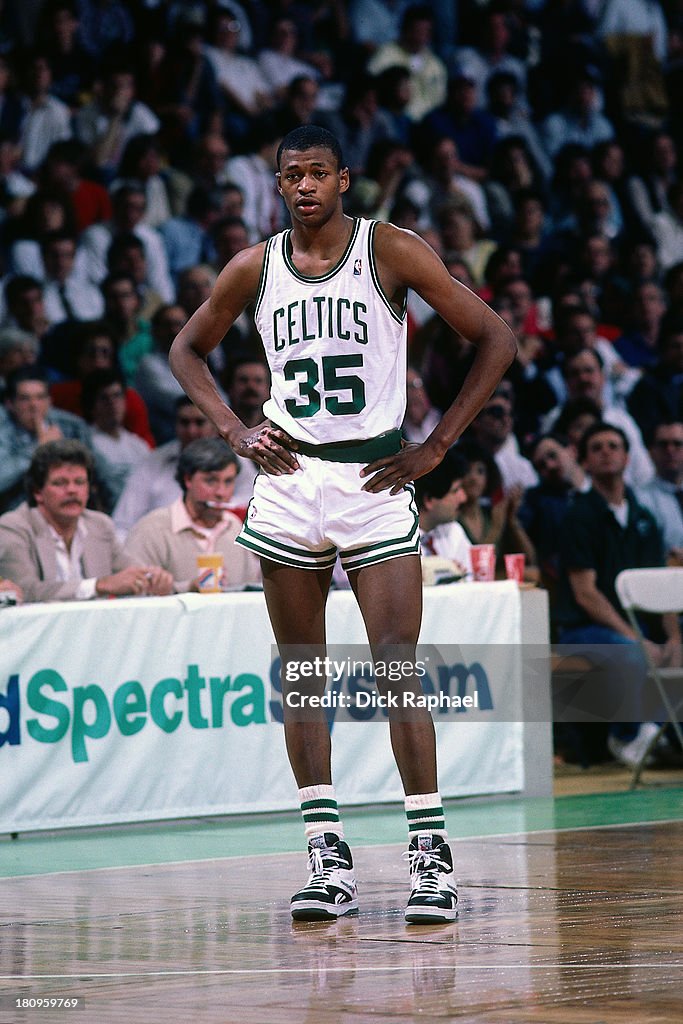 Reggie Lewis Reggie Lewis of the Boston Celtics looks on during a game circa 1988 ...