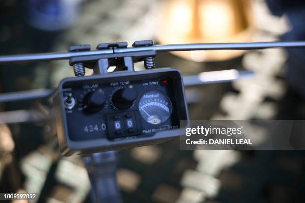 Photograph taken on September 4, 2023 shows a radio receiver used to signal the direction of a radio transmitters installed at Avian Enviromental...