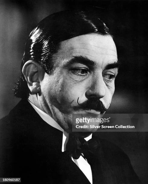 English actor Albert Finney, as Hercule Poirot, in 'Murder On The Orient Express', directed by Sidney Lumet, 1974.