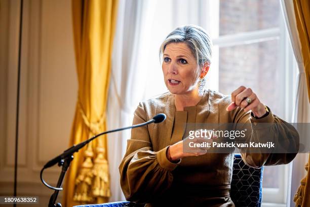 Queen Maxima of The Netherlands attends a meeting of the Constituency Program of the Ministry of Finance on financial education and financial health...