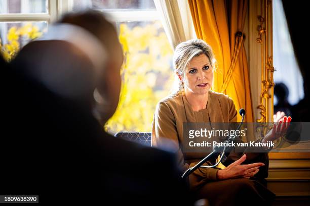 Queen Maxima of The Netherlands attends a meeting of the Constituency Program of the Ministry of Finance on financial education and financial health...