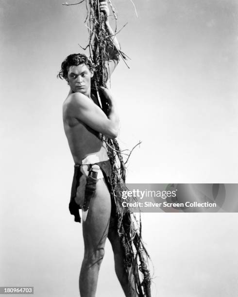 American swimmer and actor Johnny Weissmuller as Tarzan, circa 1940.