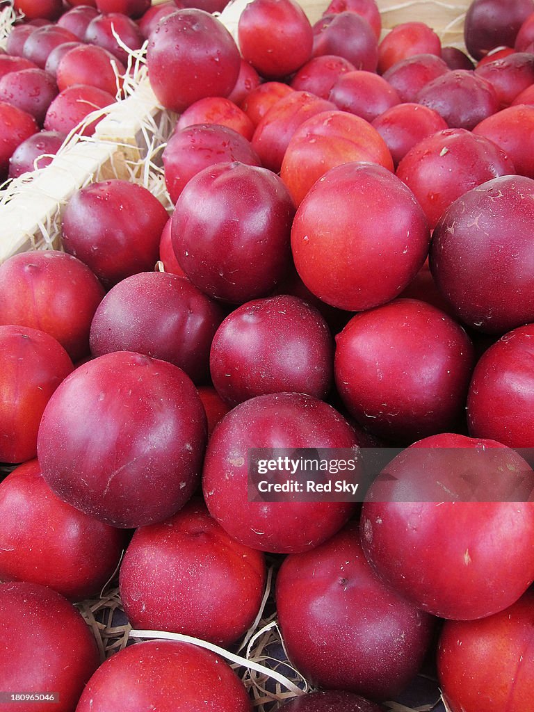 Fresh plums on a market stall