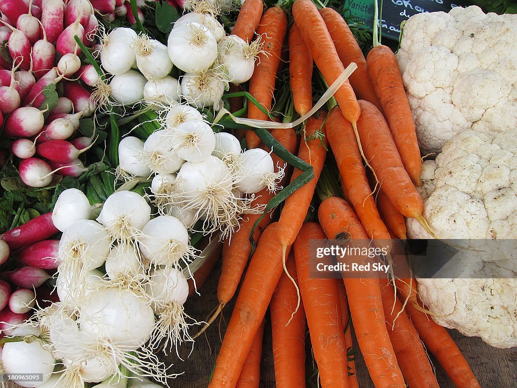 Carrots, spring onions, cauliflower and radishes
