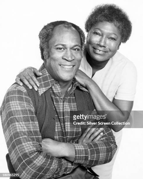 American actors John Amos as James Evans, Sr., and Esther Rolle as Florida Evans, in a promotional portrait for the US TV sitcom, 'Good Times', 1974.