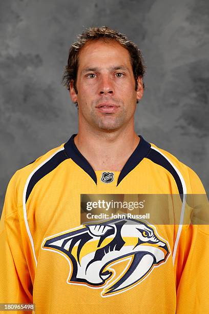 September 11: David Legwand of the Nashville Predators poses for his official headshot for the 2013-2014 season on September 11, 2013 at Bridgestone...