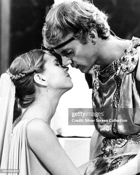 British actors Malcolm McDowell, as Caligula, and Teresa Ann Savoy as Drusilla, in 'Caligula', directed by Tinto Brass, 1979.