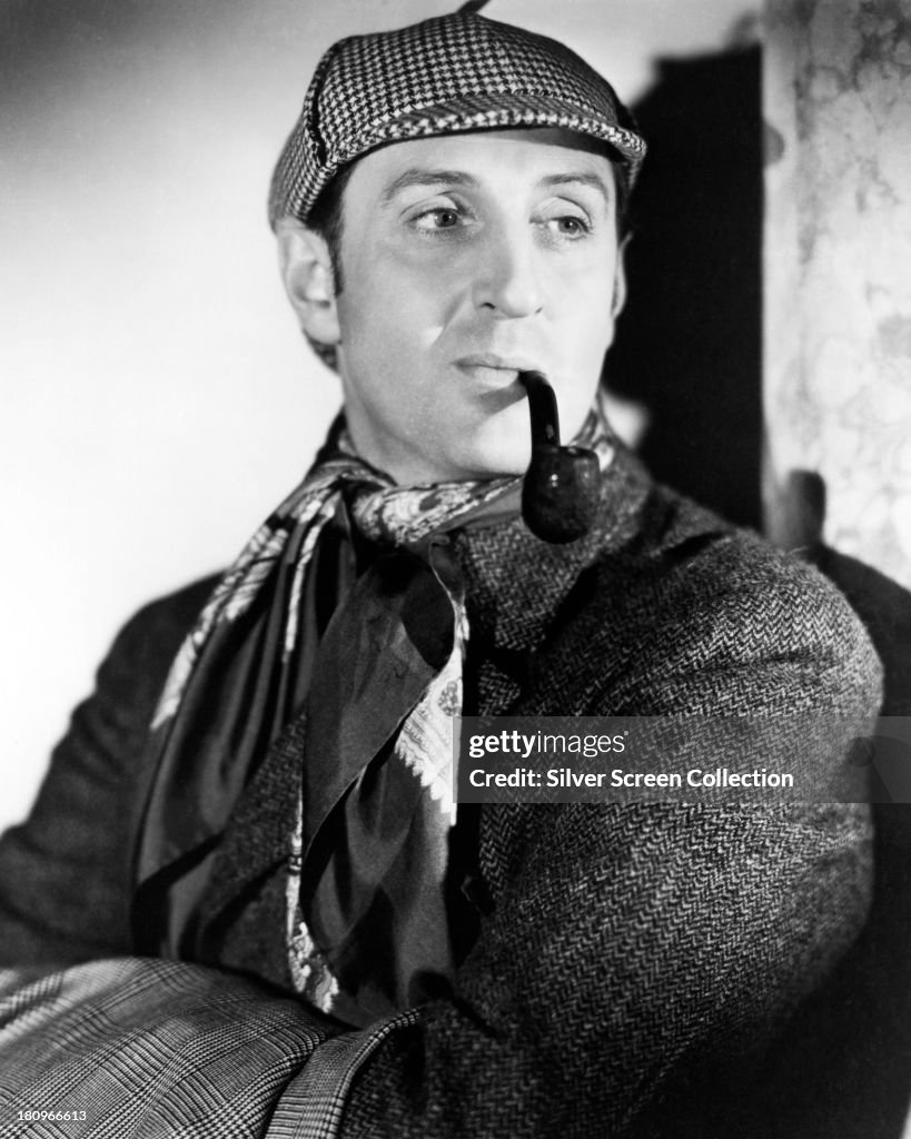 Basil Rathbone British Actor British actor Basil Rathbone as Sherlock Holmes, in a promotional ...