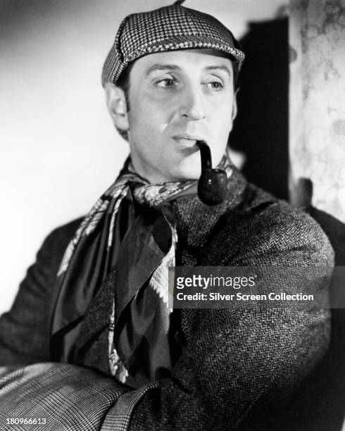 British actor Basil Rathbone as Sherlock Holmes, in a promotional portrait for 'The Hound of the Baskervilles', directed by Sidney Lanfield, 1939.