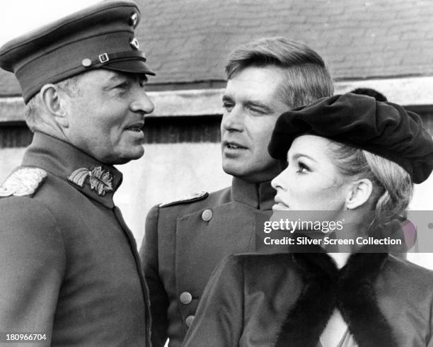 James Mason as General Count von Klugermann, George Peppard as Leutnant Bruno Stachel, and Ursula Andress as Countess Kaeti von Klugermann, in 'The...