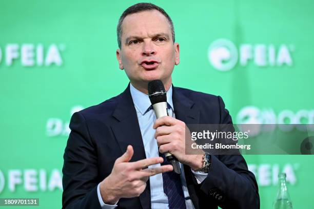 Arnaud Pieton, chief executive officer of Technip Energies NV, speaks during the International Economic Forum of the Americas conference in Paris,...
