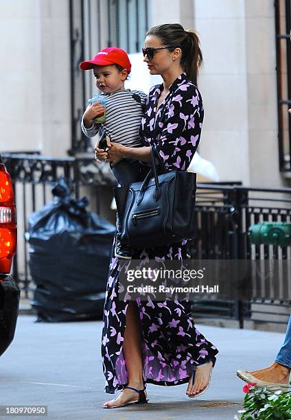 Model Miranda Kerr and Flynn Bloom sighting on September 18, 2013 in New York City.