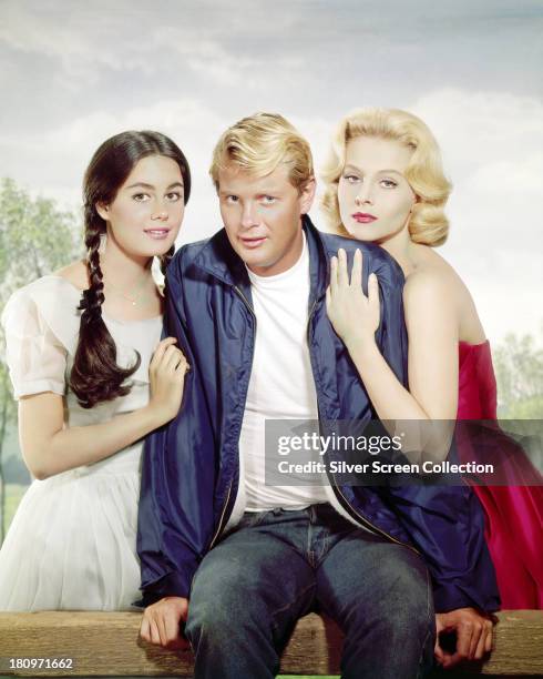 American actors Troy Donahue , as Parrish McLean, Sharon Hugueny as Paige Raike, and Diane McBain as Alison Post, in a promotional portrait for...