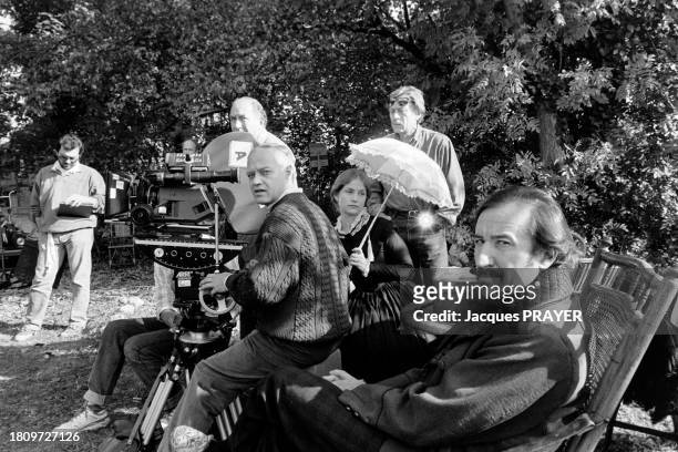 Isabelle Huppert et Jean-François Balmer sur le tournage du film 'Madame Bovary' à Lyons-la-Forêt en septembre 1990