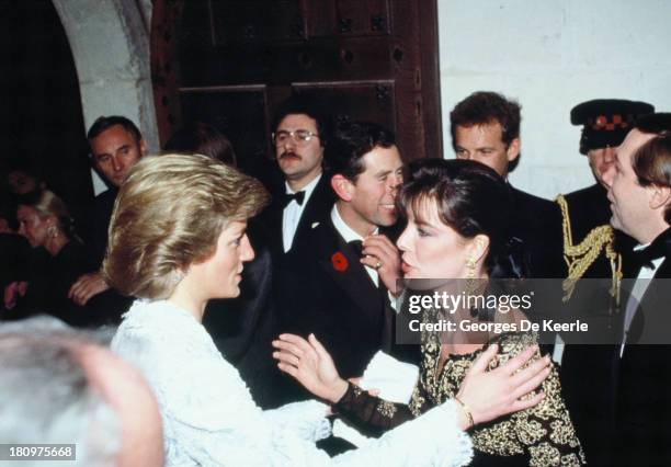 Charles and Diana, Prince and Princess of Wales , greet Princess Caroline of Monaco on a dinner at the Chateau de Chambord during their official...