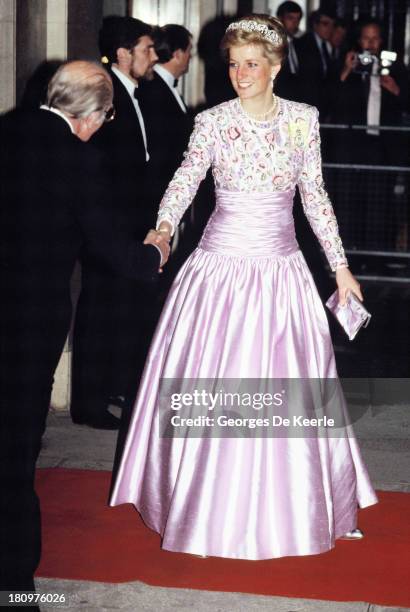 Diana, Princess of Wales, outside Claridges after attending a banquet on May 11, 1989 in London, England. Diana wears a dress designed by Catherine...