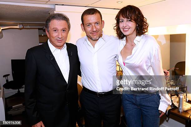 Presenter of the show Michel Drucker, Main Guest of the show, humorist Dany Boon and actress Valerie Bonneton, both from movie "Eyjafjallajokull",...