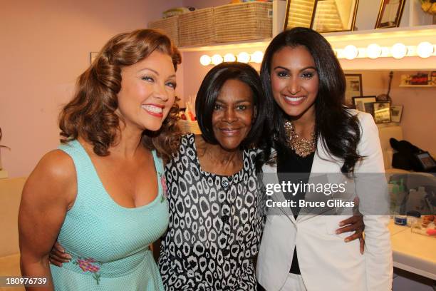 Former Miss America/actress Vanessa Williams, Cicely Tyson and Miss America 2013 Nina Davuluri pose backstage at "The Trip to Bountiful" on Broadway...