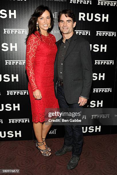 Ingrid Vandebosch and husband race car driver Jeff Gordon attend the Ferrari & The Cinema Society screening of "Rush" at Chelsea Clearview Cinemas on...