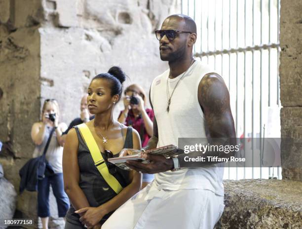 LeBron James and his new wife Savannah Brinson are spotted on their honeymoon at The Colosseum on September 18, 2013 in Rome, Italy.