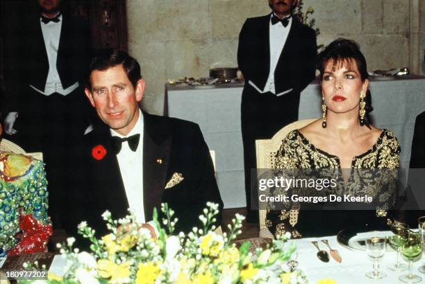 Charles, Prince of Wales, and Princess Caroline of Monaco attend a dinner at the Chateau de Chambord during his official visit to France on November...