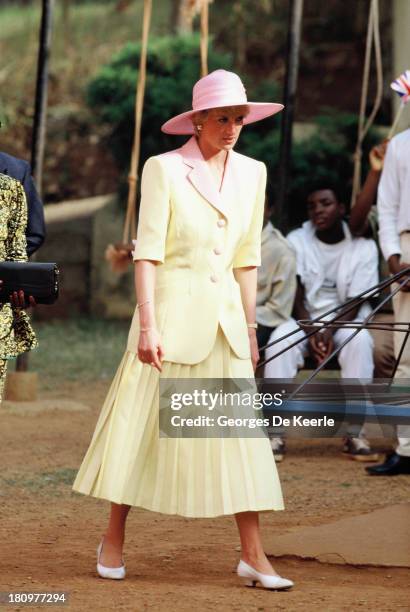 Diana, Princess of Wales, on a visit to the Yaounde Deaf and Dumb School during her official visit to Cameroon on March 21, 1990 in Yaounde,...