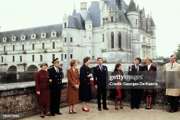 Charles and Diana, Prince and Princess of Wales, outside Chateau de Chambord during their official visit to France on November 9, 1988 in Chambord,...