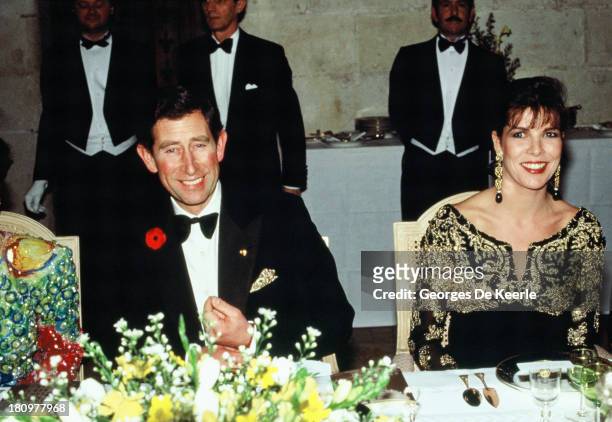 Charles, Prince of Wales, and Princess Caroline of Monaco attend a dinner at the Chateau de Chambord during his official visit to France on November...