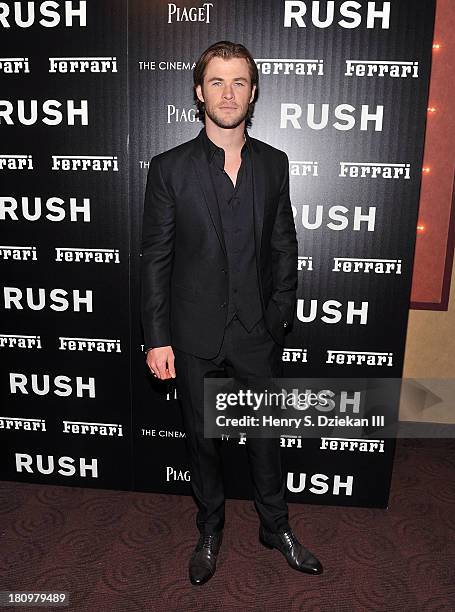 Chris Hemsworth attends the Ferrari & The Cinema Society screening of "Rush" at Chelsea Clearview Cinema on September 18, 2013 in New York City.