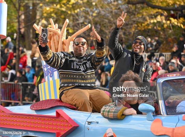 Kenan Thompsonand Kel Mitchell ride the Good Burger 2 float at the 2023 Macy's Thanksgiving Day Parade on November 23, 2023 in New York City.