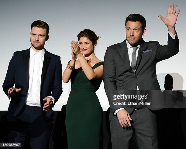 Singer/actor Justin Timberlake, actress Gemma Arterton and actor/director Ben Affleck introduce the world premiere of Twentieth Century Fox and New...