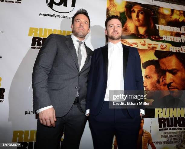 Actor/director Ben Affleck and singer/actor Justin Timberlake arrive at the world premiere of Twentieth Century Fox and New Regency's film "Runner...