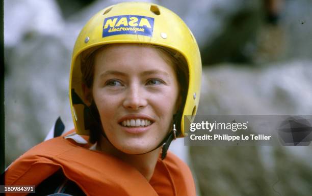 The actress Gabrielle Lazure at the 2nd French Grand Prix in Les Arcs, France, 1986. ;L'actrice Gabrielle Lazure au 2eme Grand Prix de France de Raft...