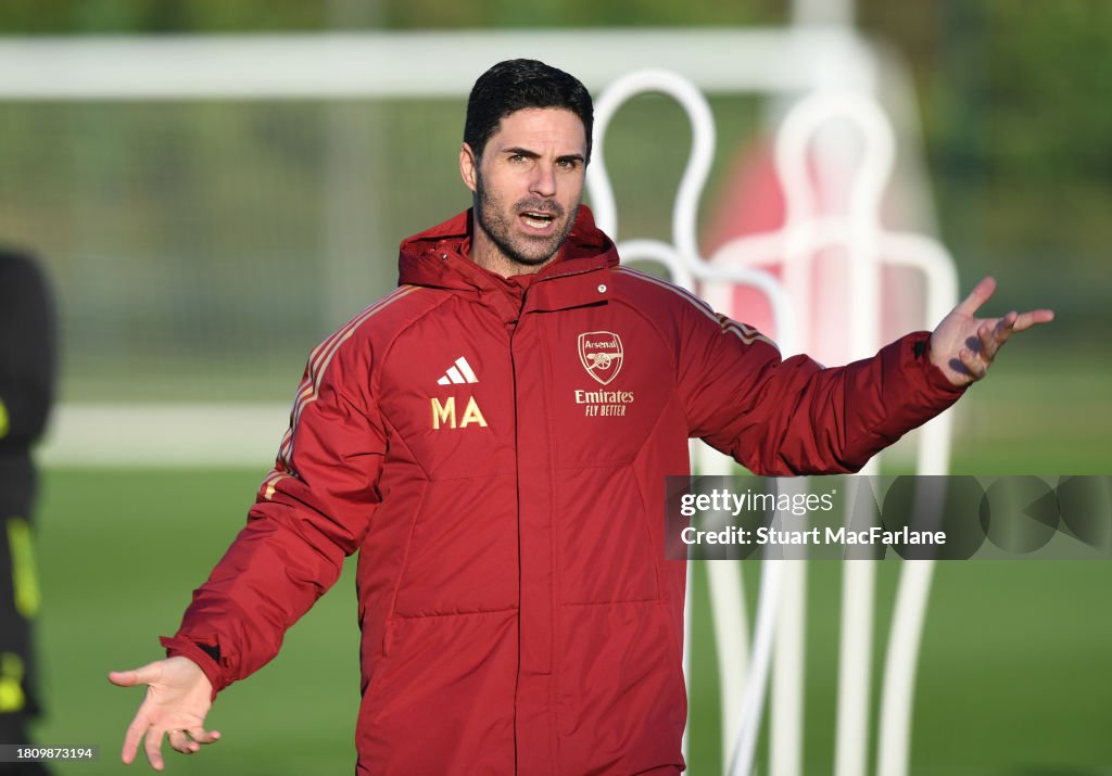 Arsenal Training Arsenal manager Mikel Arteta during a training session at London ...