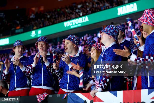 Fans of Great Britain are seen during the Quarter-Final tie between Serbia and Great Britain in the Davis Cup Final at Palacio de Deportes Jose Maria...