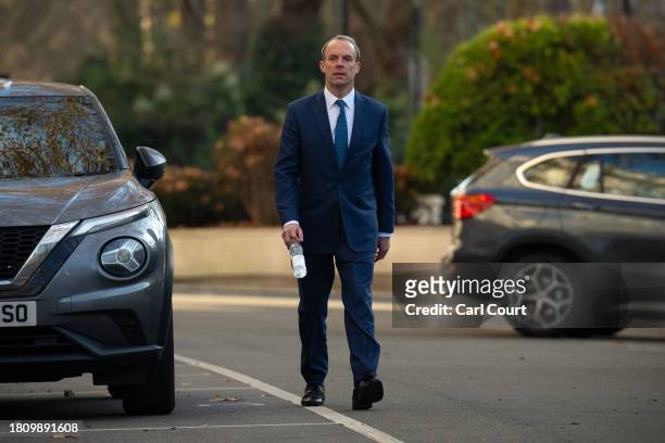 Dominic Raab, former Deputy Prime Minister and Foreign Secretary, arrives to testify at the Covid inquiry on November 29, 2023 in London, England....