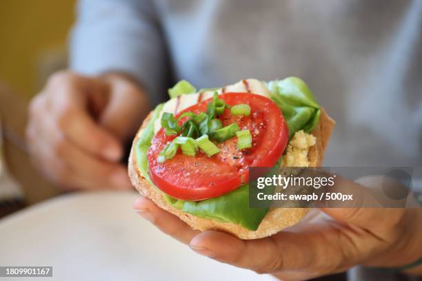 midsection of woman holding burger,pomorskie,poland - pitta bread stock pictures, royalty-free photos & images