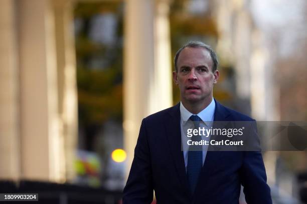 Dominic Raab, former Deputy Prime Minister and Foreign Secretary, arrives to testify at the Covid inquiry on November 29, 2023 in London, England....