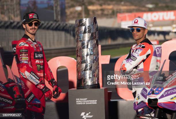 Francesco Bagnaia of Italy and Ducati Lenovo Team and Jorge Martin of Spain and Pramac Racing pose for the Photo Opportunity MotoGP™ title contenders...
