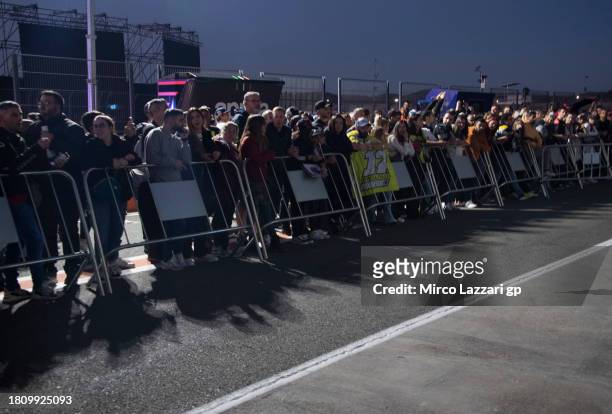 Fans wait for the riders in the pit during the MotoGP of Valencia - Previews at Ricardo Tormo Circuit on November 23, 2023 in Valencia, Spain.