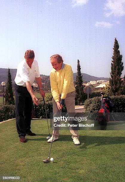 Max Schautzer , Stefan Blöcher , Mallorca-Urlaub, Camp de Mar/Mallorca /Spanien, "Dorint"-Hotel, Golfplatz, , Sport, Golf, Golfschläger, Golftasche,...