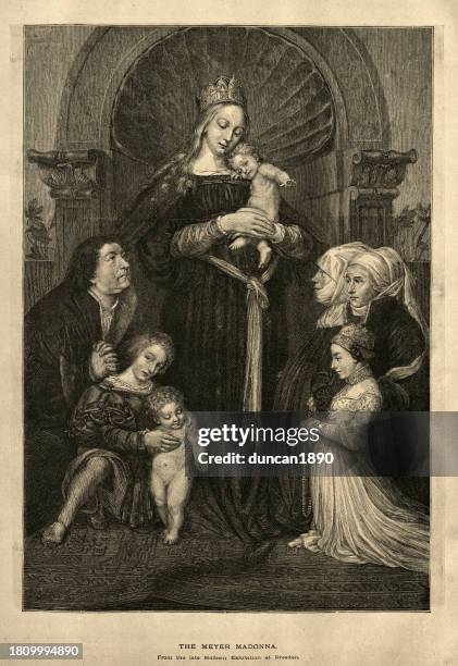 stockillustraties, clipart, cartoons en iconen met darmstadt madonna painting by hans holbein the younger, 16th century art - hans holbein