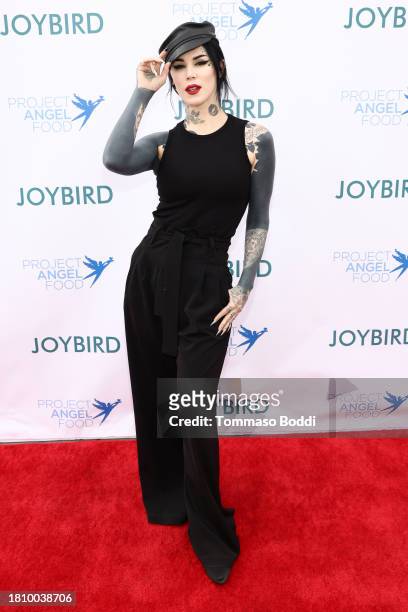 Kat Von D attends Thanksgiving at Project Angel Food on November 23, 2023 in Los Angeles, California.