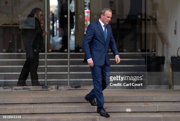 Dominic Raab, former Deputy Prime Minister and Foreign Secretary, leaves during a break as he testifies at the Covid inquiry on November 29, 2023 in...